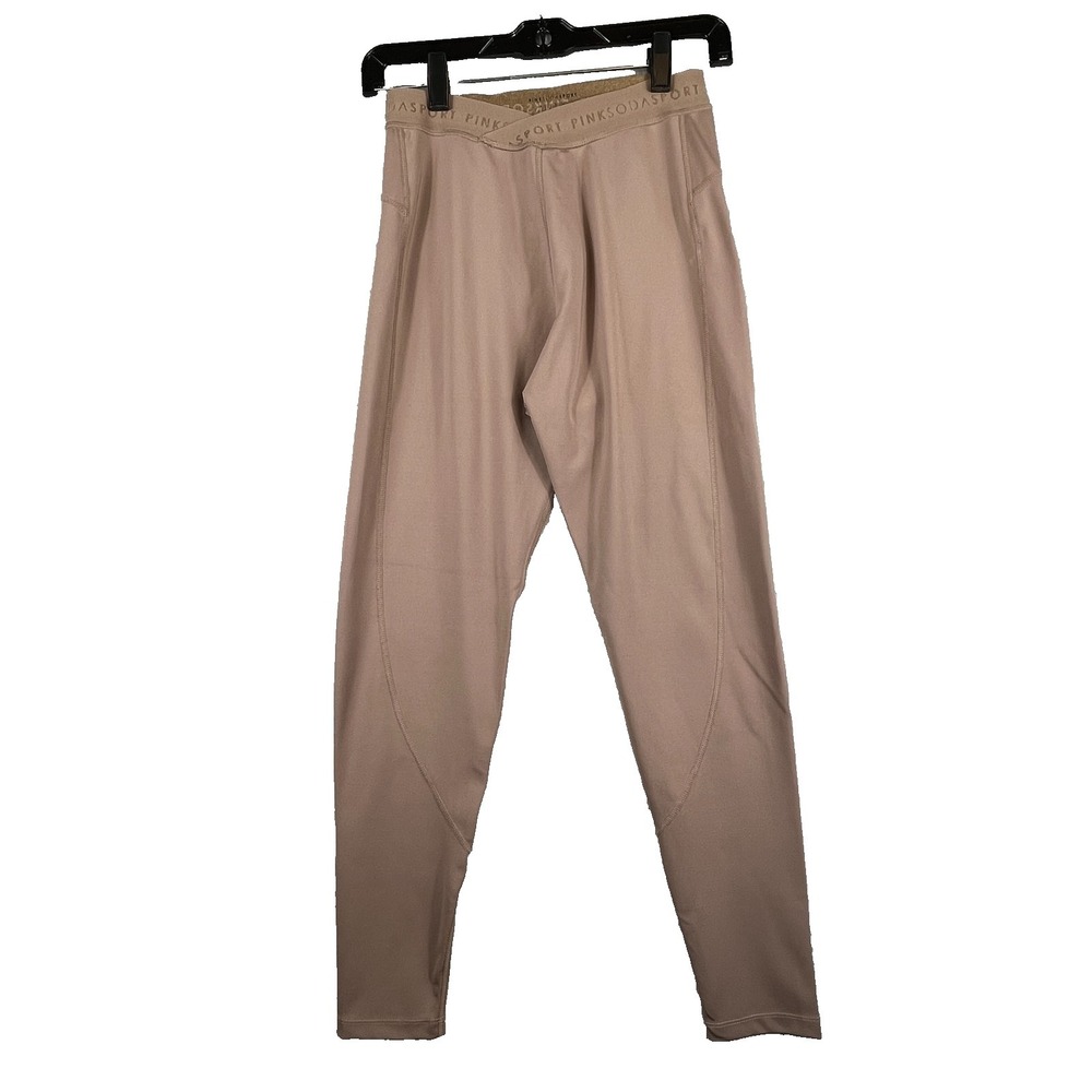 Pink Soda Sport Womens M Taupe V Waist Leggings High Rise Athleisure Gym Yoga